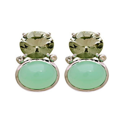 Earrings - Green Quartz, Chrysoprase And Diamond