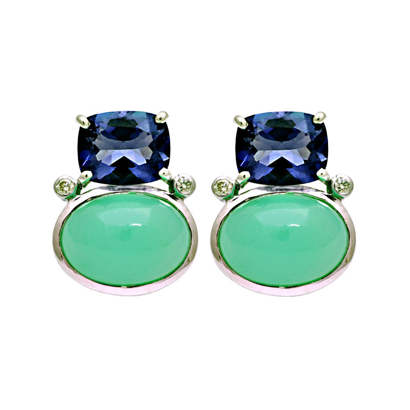 Earrings-Iolite, Chrysoprase and Diamondq