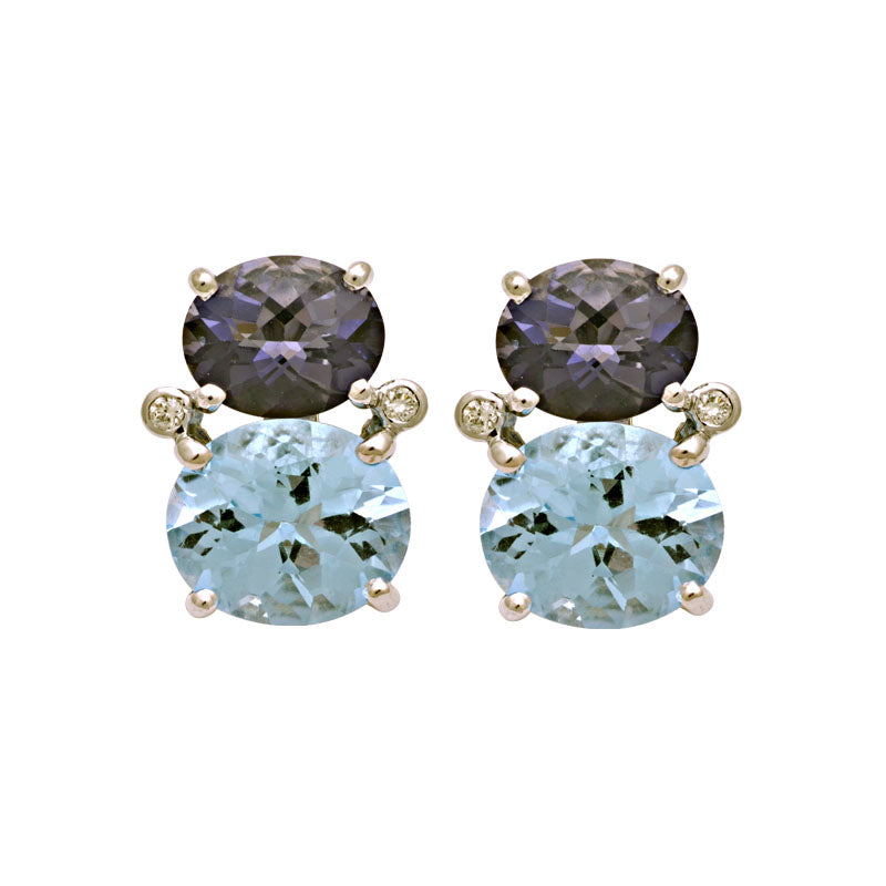 Earrings-Iolite, Blue Topaz and Diamond