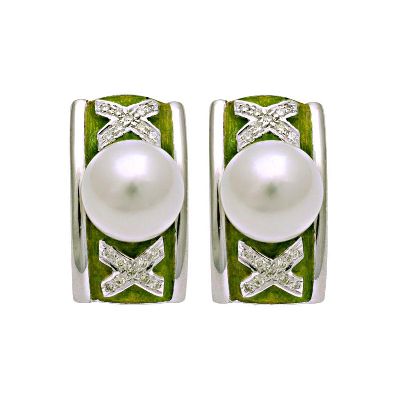 Earrings-South Sea Pearl and Diamond (Enamel)