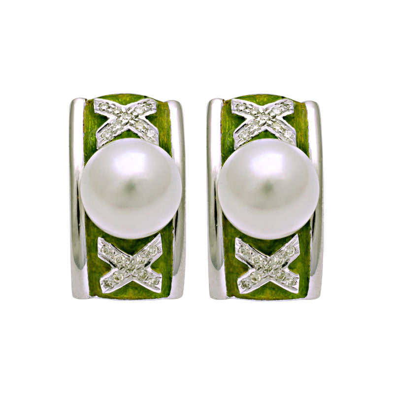 Earrings - South Sea Pearl and Diamond (Enamel) | Singhvi Jewels