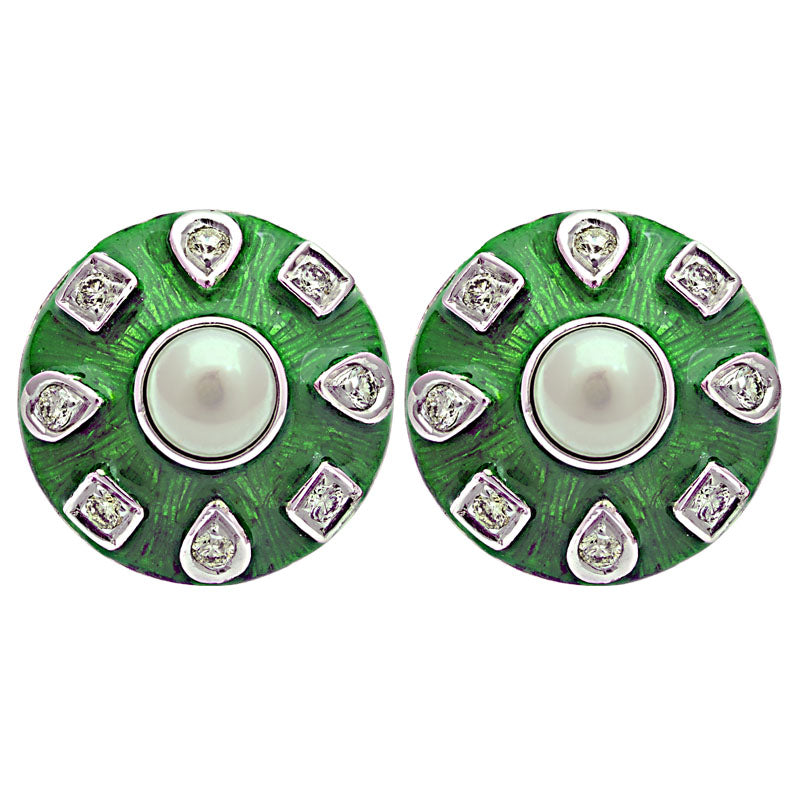 Earrings-Fresh Water Pearl and Diamond (Enamel)