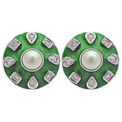 Earrings - Freshwater Pearl And Diamond (Enamel)