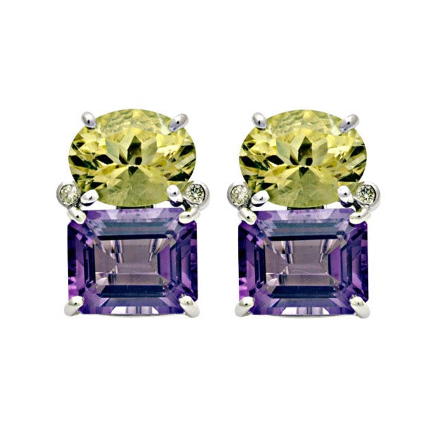 Earrings-Lemon Quartz, Amethyst and Diamond