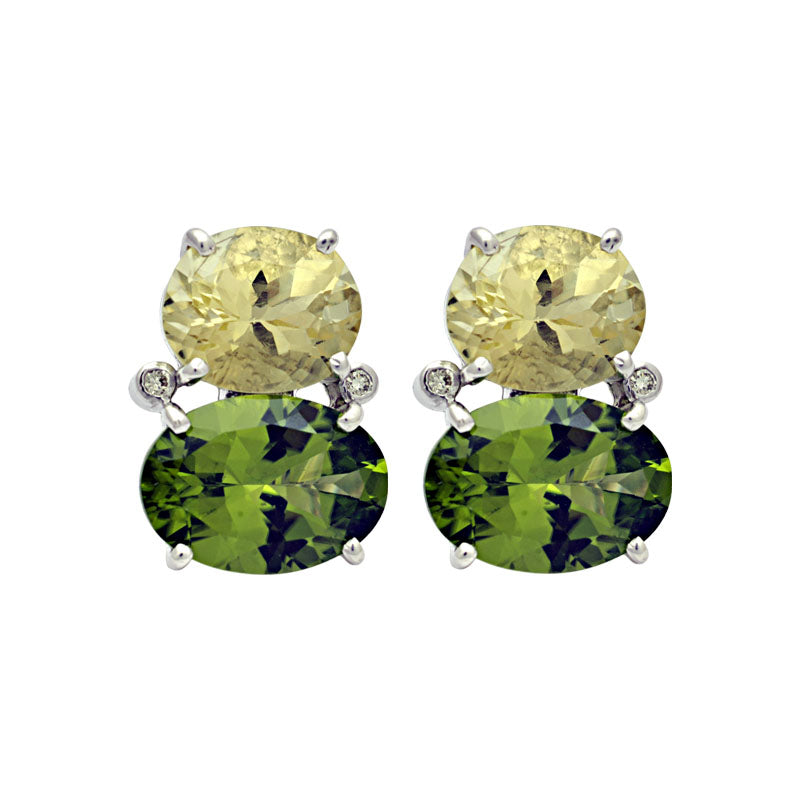 Earrings-Lemon Quartz, Peridot and Diamond