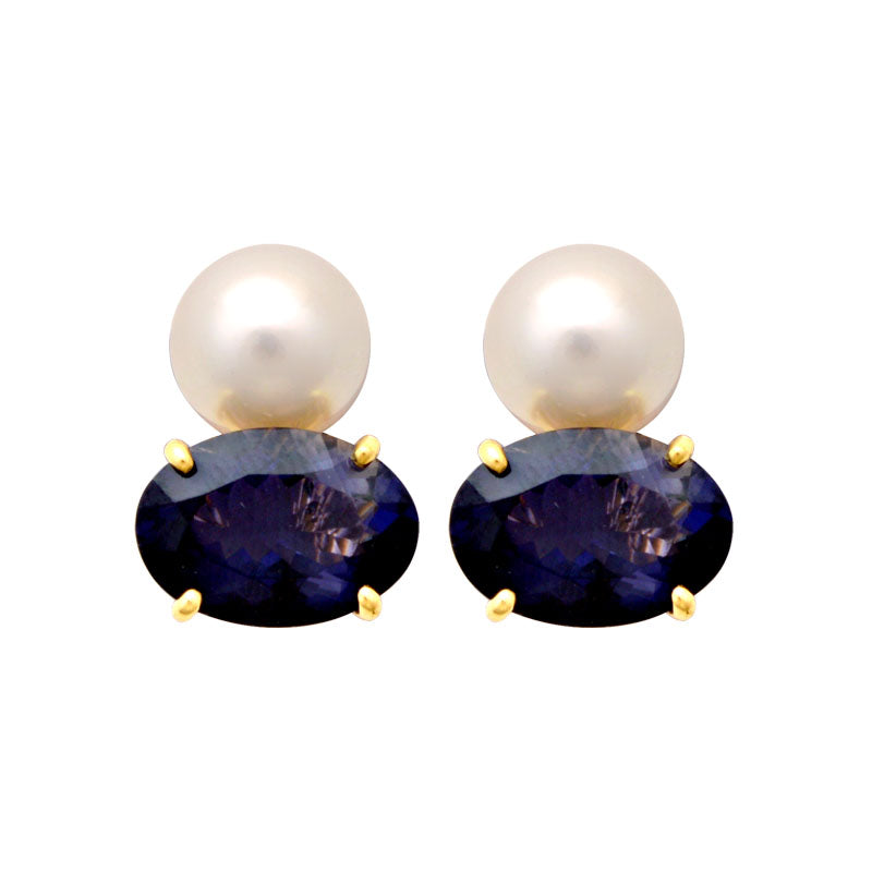 Earrings-Iolite and South Sea Pearl