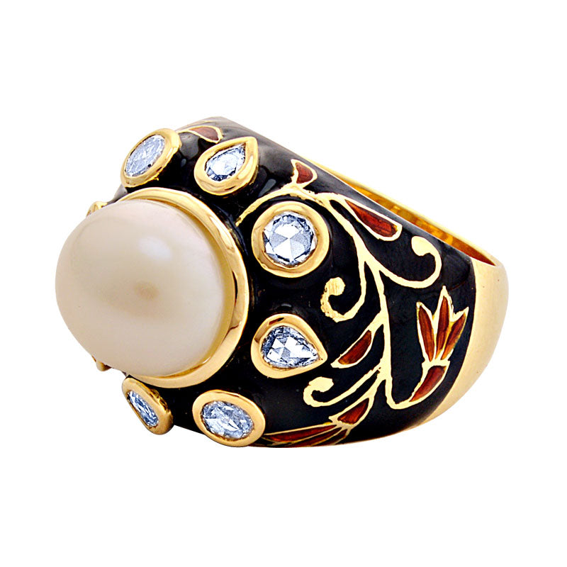 Ring - South Sea Pearl and Diamond (Enamel) | Singhvi Jewels
