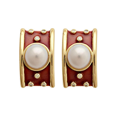 Earrings - South Sea Pearl And Diamond (Enamel)