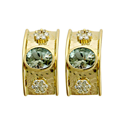 Earrings - Green Quartz And Diamond