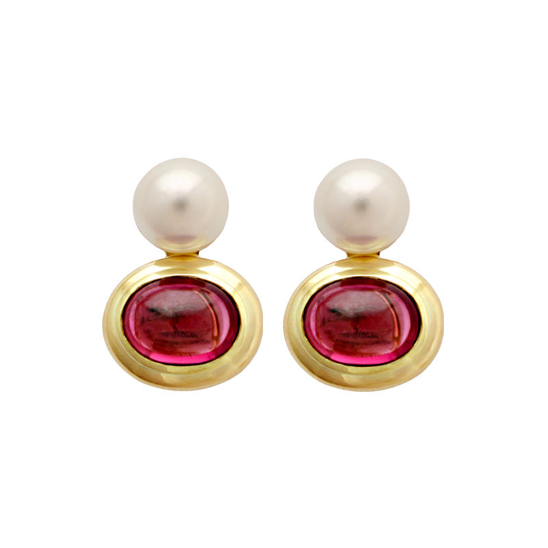 Earrings-Rubellite and South Sea Pearl | Singhvi Jewels