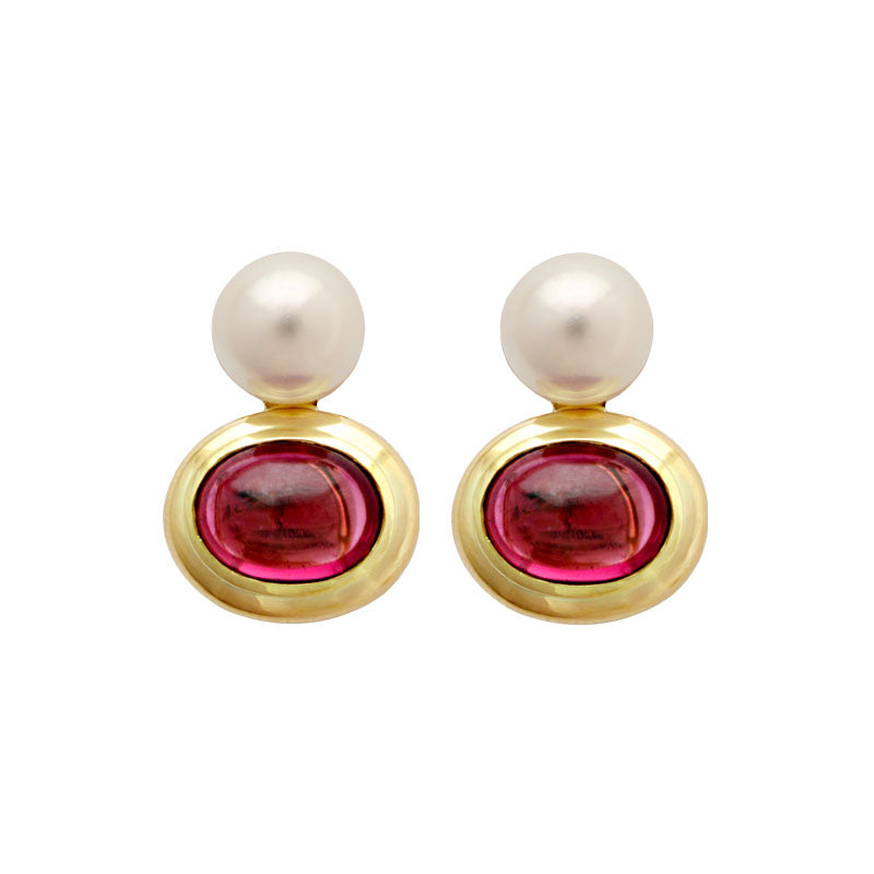 Earrings-Rubellite and South Sea Pearl