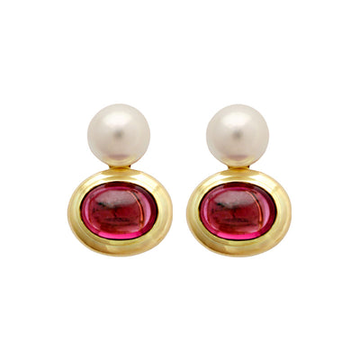 Earrings - Rubellite And South Sea Pearl