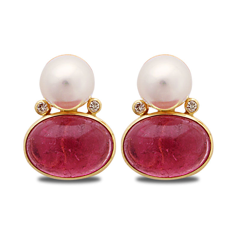 Earrings-Rubellite, South Sea Pearl and Diamond