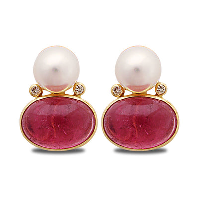 Earrings - Rubellite, South Sea Pearl And Diamond