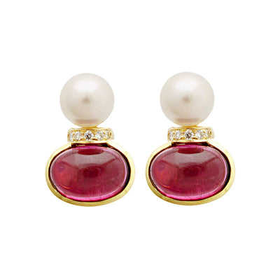 Earrings - South Sea Pearl, Rubellite And Diamond