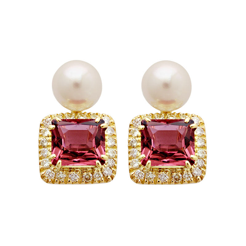 Earrings - Rubelite, South Sea Pearl and Diamond | Singhvi Jewels