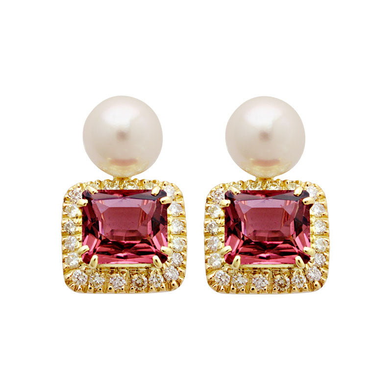 Earrings-Rubelite, South Sea Pearl and Diamond