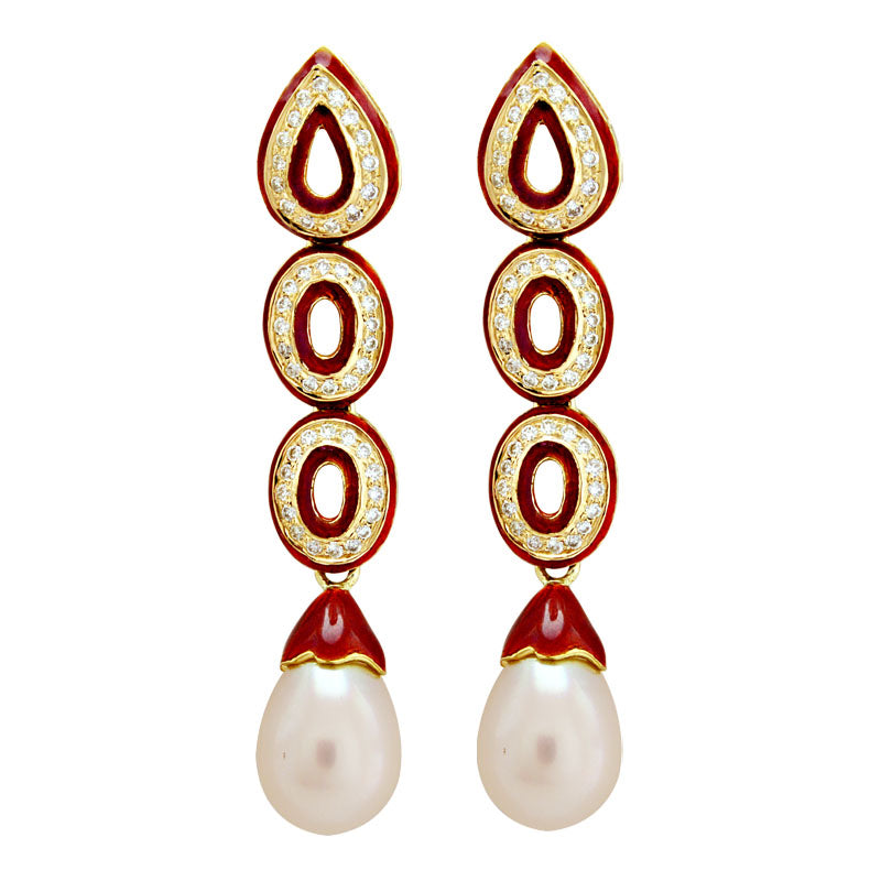 Earrings - South Sea Pearl and Diamond (Enamel) | Singhvi Jewels
