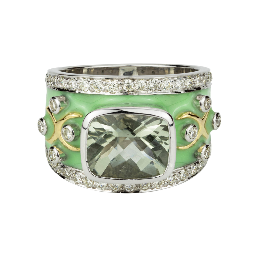 Ring - Green Quartz And Diamond (enamel)