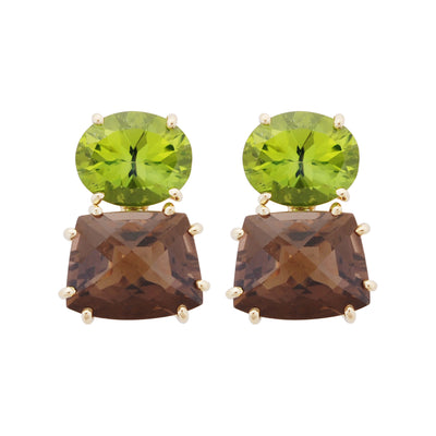 Earrings - Peridot And Smoky Quartz