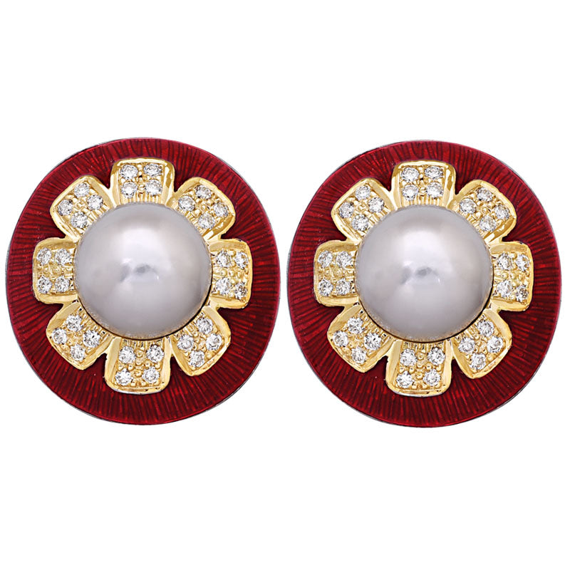 Earrings - South Sea Pearl and Diamond (Enamel) | Singhvi Jewels