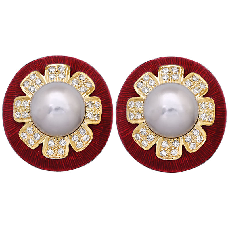 Earrings-South Sea Pearl and Diamond (Enamel)