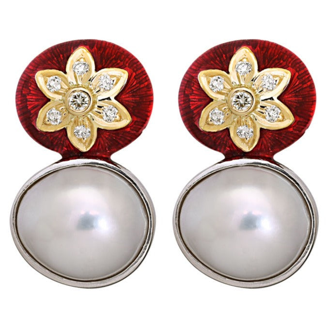 Earrings-South Sea Pearl and Diamond (Enamel)
