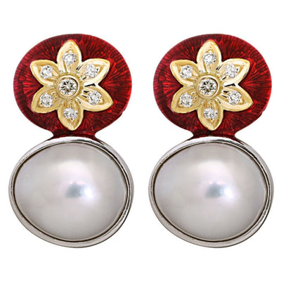 Earrings-South Sea Pearl and Diamond (Enamel)