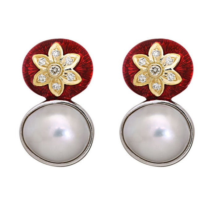 Earrings-South Sea Pearl and Diamond (Enamel)