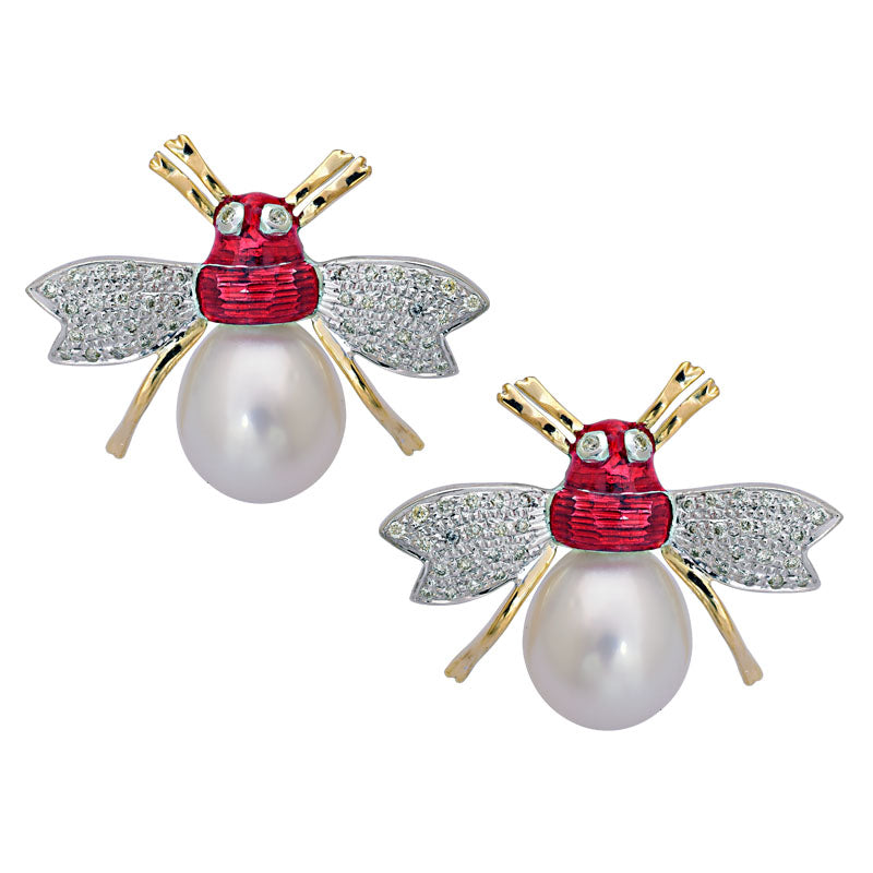 Earrings-South Sea Pearl and Diamond (Enamel)