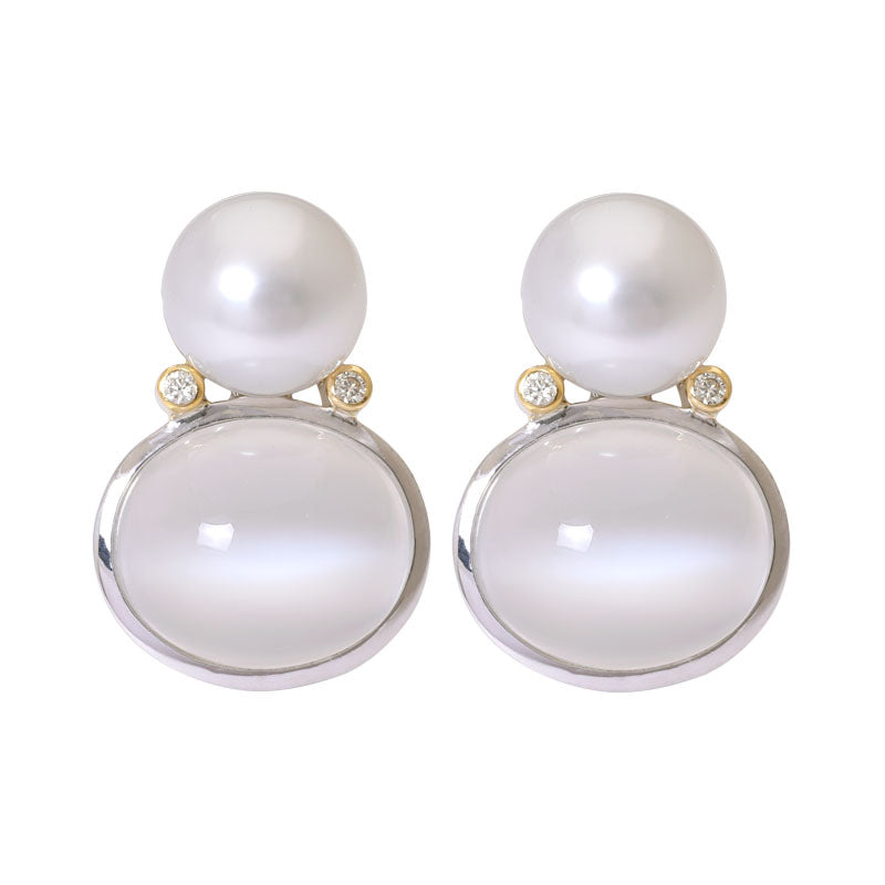 Earrings- Moonstone, South Sea Pearl and Diamond