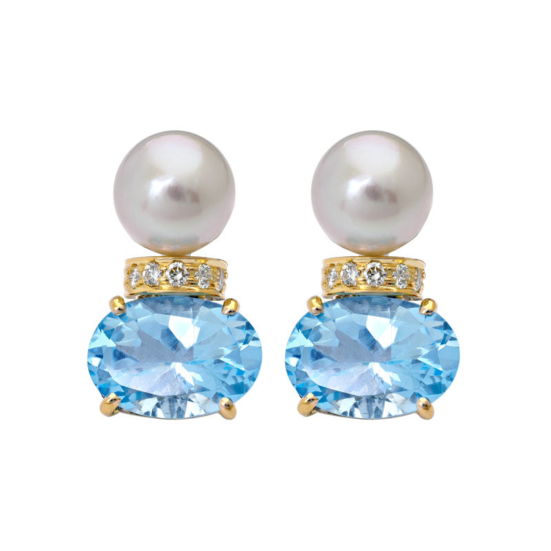 Earrings - Blue Topaz, South Sea Pearl and Diamond | Singhvi Jewels