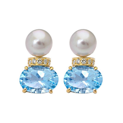 Earrings- Blue Topaz, South Sea Pearl and Diamond  (20CM)