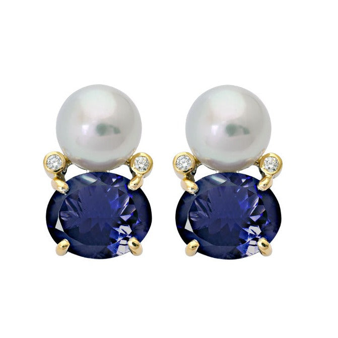 Earrings - Iolite, South Sea Pearl and Diamond | Singhvi Jewels