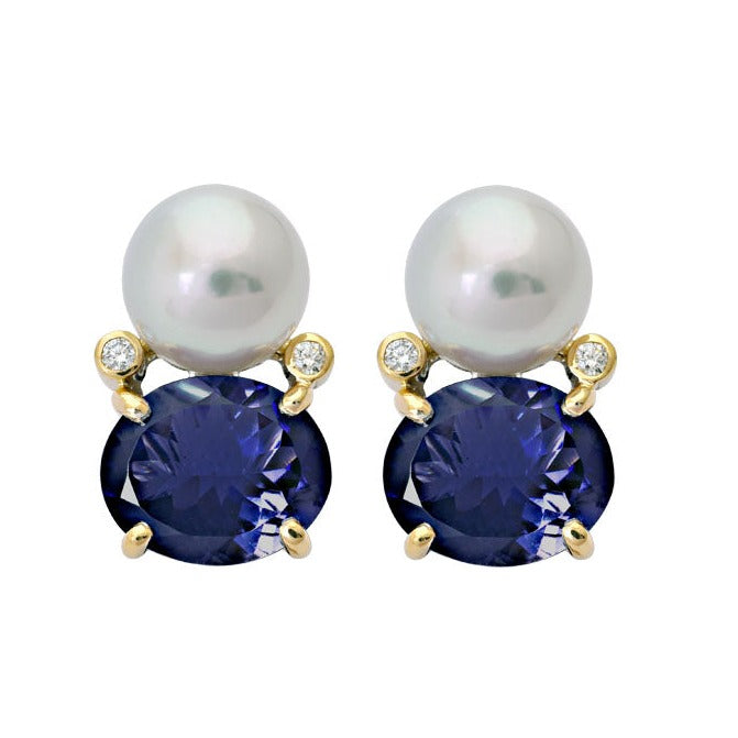Earrings- Iolite, South Sea Pearl and Diamond