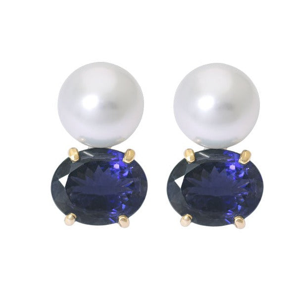 Earrings - Iolite and South Sea Pearl | Singhvi Jewels