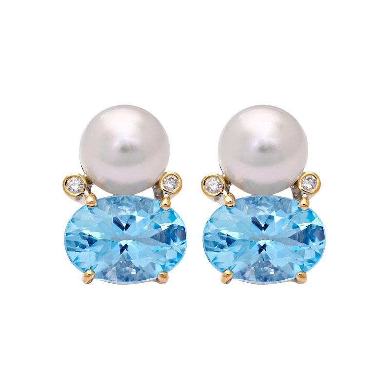 Earrings- Blue Topaz, South Sea Pearl and Diamond (20IM) | Singhvi Jewels