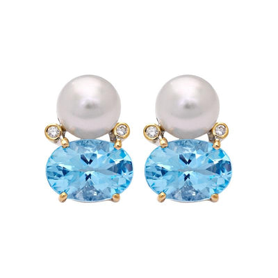 Earrings- Blue Topaz, South Sea Pearl and Diamond  (20IM)