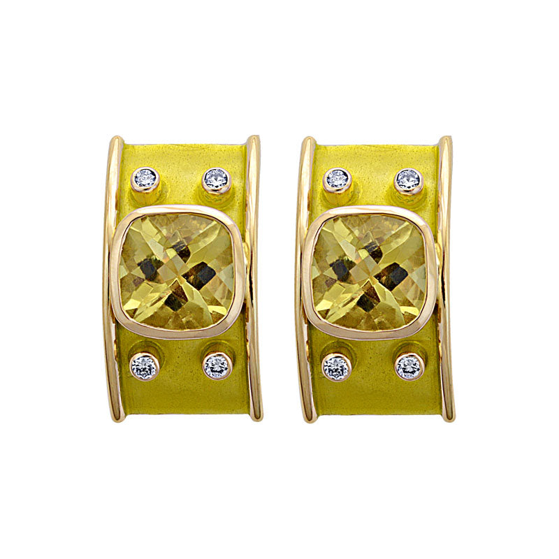 Earrings - Lemon Quartz and Diamond (Enamel) | Singhvi Jewels
