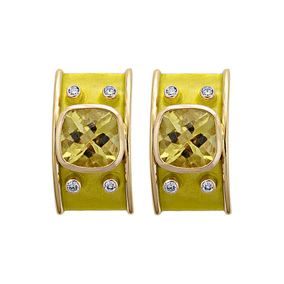 Earrings - Lemon Quartz And Diamond (Enamel)