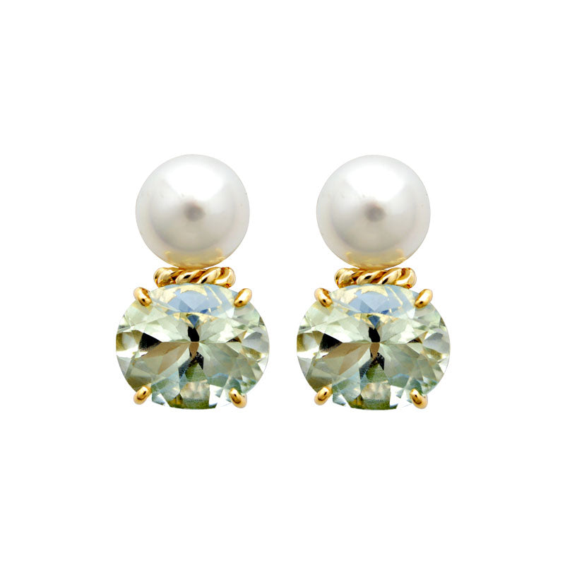 Earrings-Green Quartz and South Sea Pearl