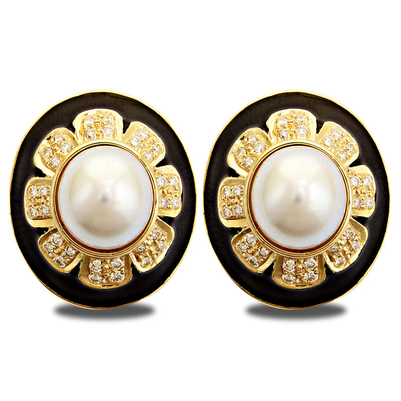 Earrings - South Sea Pearl and Diamond (Enamel) | Singhvi Jewels
