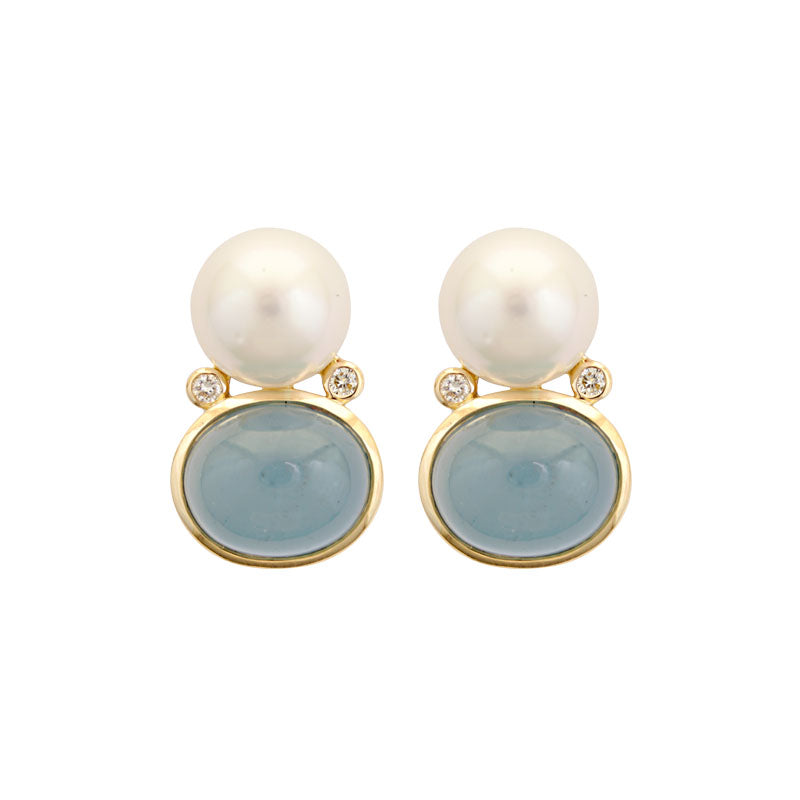 Earrings - Aquamarine, South Sea Pearl and Diamond | Singhvi Jewels