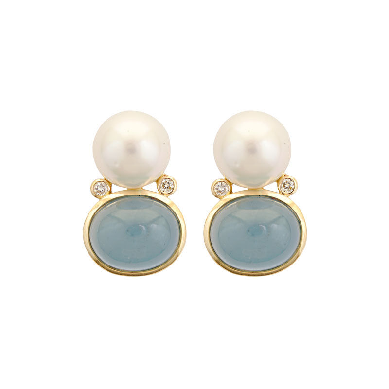 Earrings-Aquamarine, South Sea Pearl and Diamond