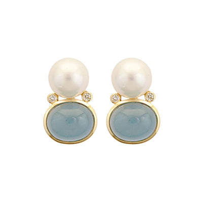 Earrings - Aquamarine, South Sea Pearl And Diamond