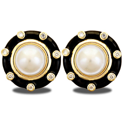 Earrings - South Sea Pearl And Diamond (Enamel)