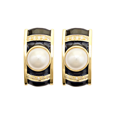 Earrings - South Sea Pearl And Diamond (Enamel)