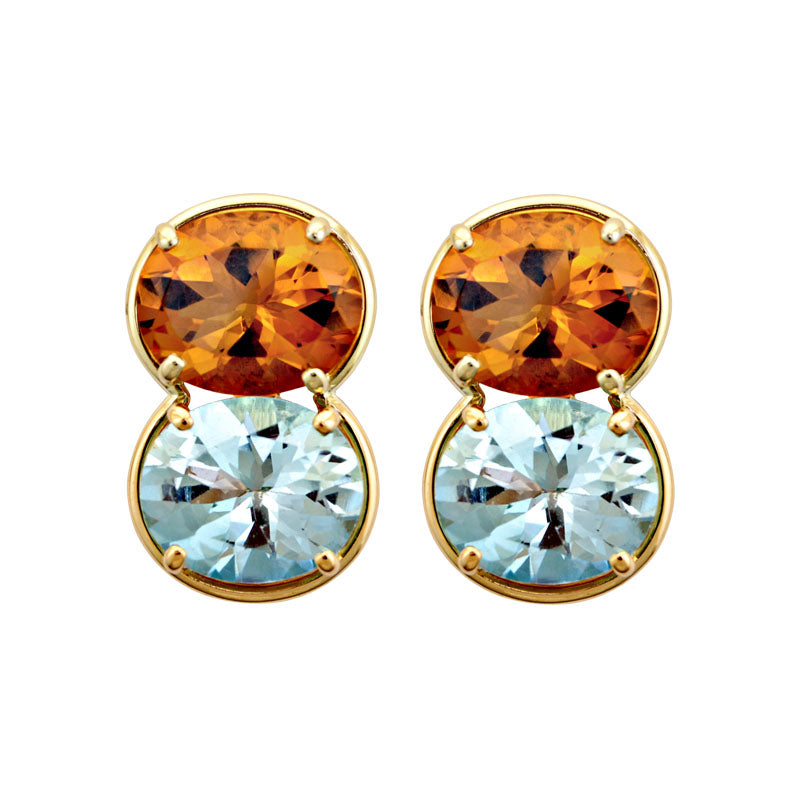 Earrings-Blue Topaz and Citrine