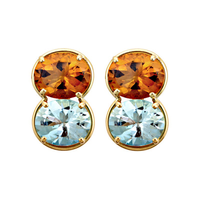 Earrings - Blue Topaz And Citrine