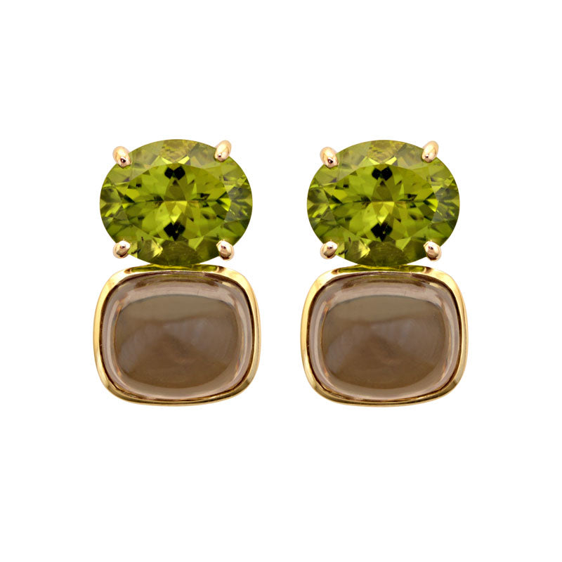 Earrings-Peridot and Smokey Quartz